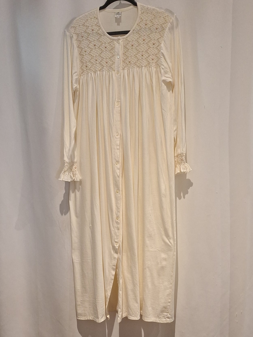 Peruvian Connection First Frost Cream Long Button-Front Nightgown